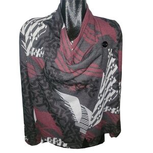 M.i.k.o Multi Color Patterned Cardigan With Off Center Button Closure L